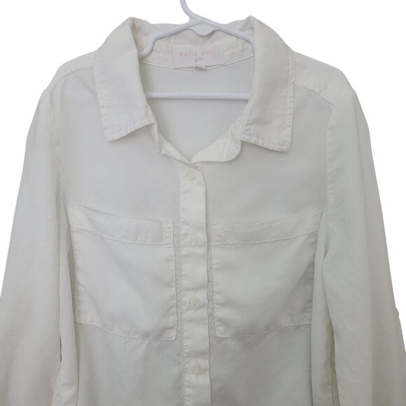 Bella Dahl Girl White Button-Down Blouse Top Girls Size 14 Fringed Hem - Picture 3 of 7